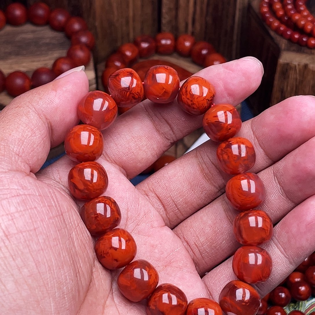 南红玛瑙未镶嵌手链南红瓦西卡13老型火焰