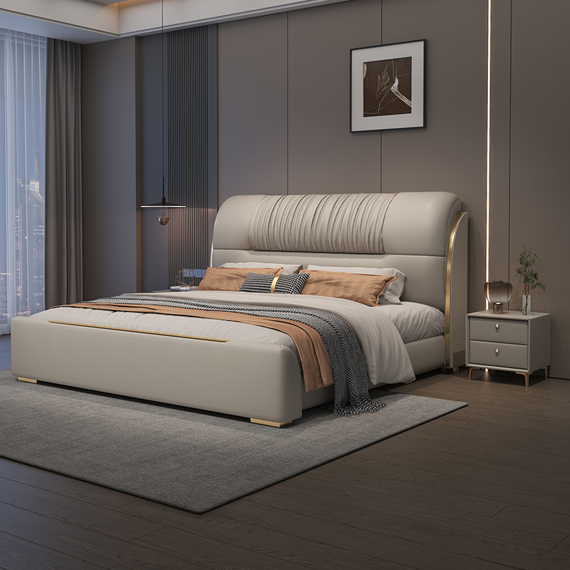 轻奢皮艺床新款主卧软包床现代简约1.8米2米高端豪华双人大床婚床