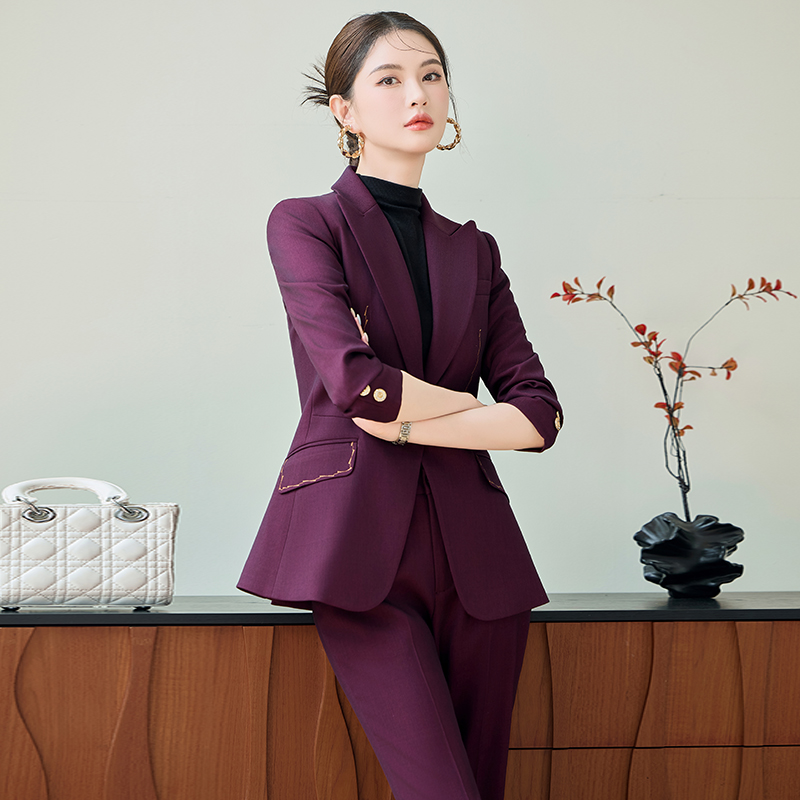 紫色西装套装女正装外套秋季2025新款设计感别致职业装西服工作服