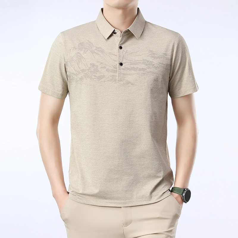 男士中式短袖Polo衫潮流时尚透气休闲百搭夏季上衣印花修身薄款