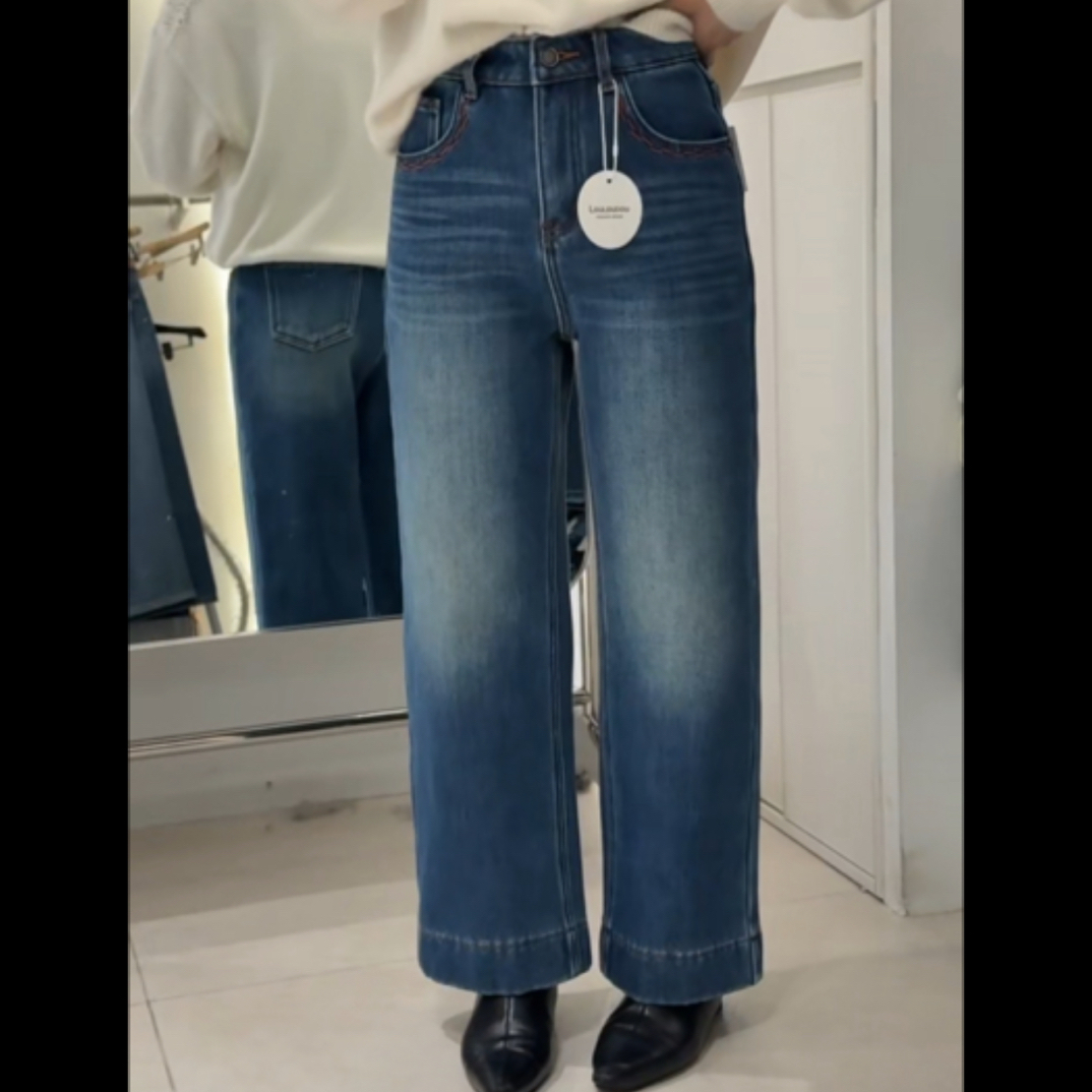 乐乐豆 3Y178 冬季复合绒显瘦小个子奶奶牛仔裤