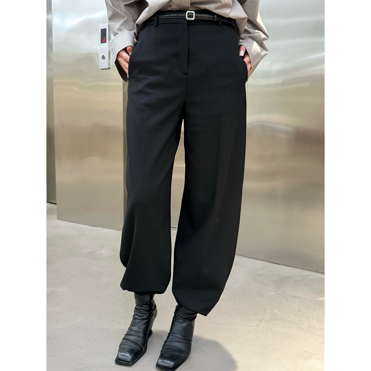 BY MALENE BIRGER 25AW 黑色弧形裤/非七天无理由退换