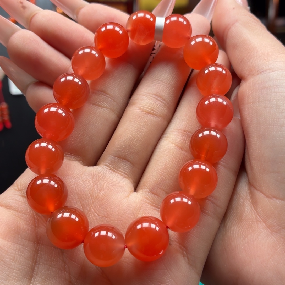 墨***染南红玛瑙未镶嵌手串原矿保山南红小庄冰红手串卡12+