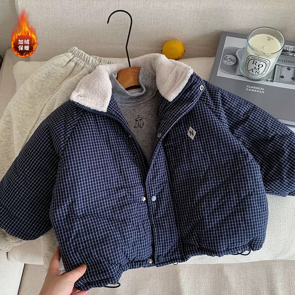 儿童棉服外套2025新款男女童加绒加厚翻领上衣宝宝保暖洋气小棉袄