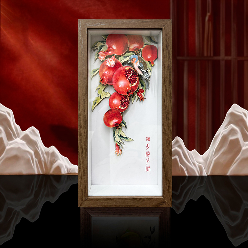 多子多福手工剪纸立体装饰画立体福宅字画桌面礼品非遗文创伴手