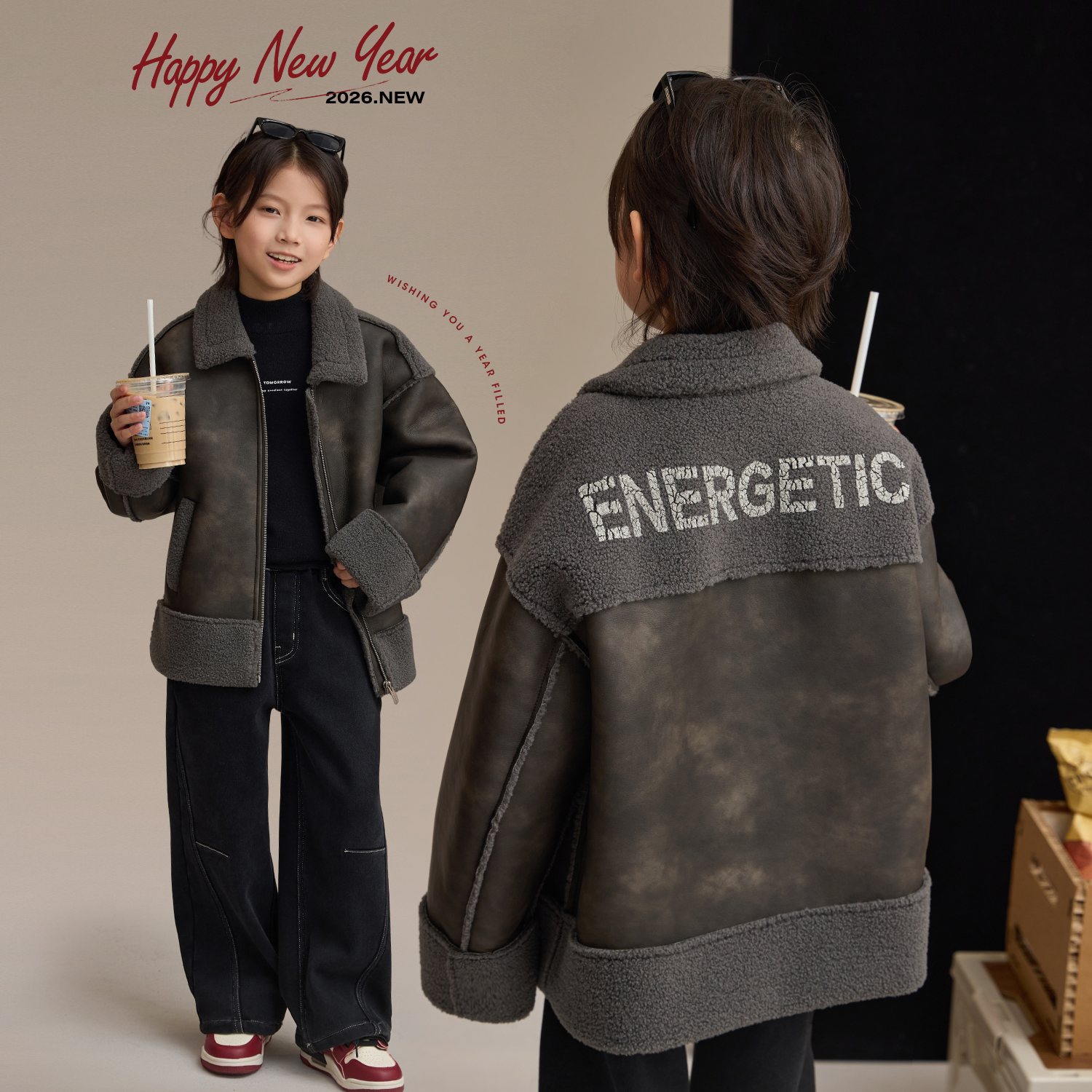 现货【迷雾】儿童皮毛一体外套童装机车服加绒夹克上衣9274X