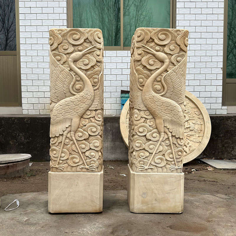 石雕汉白玉石柱仙鹤柱家用大号玄关工艺品装饰花架拴马桩摆件花几