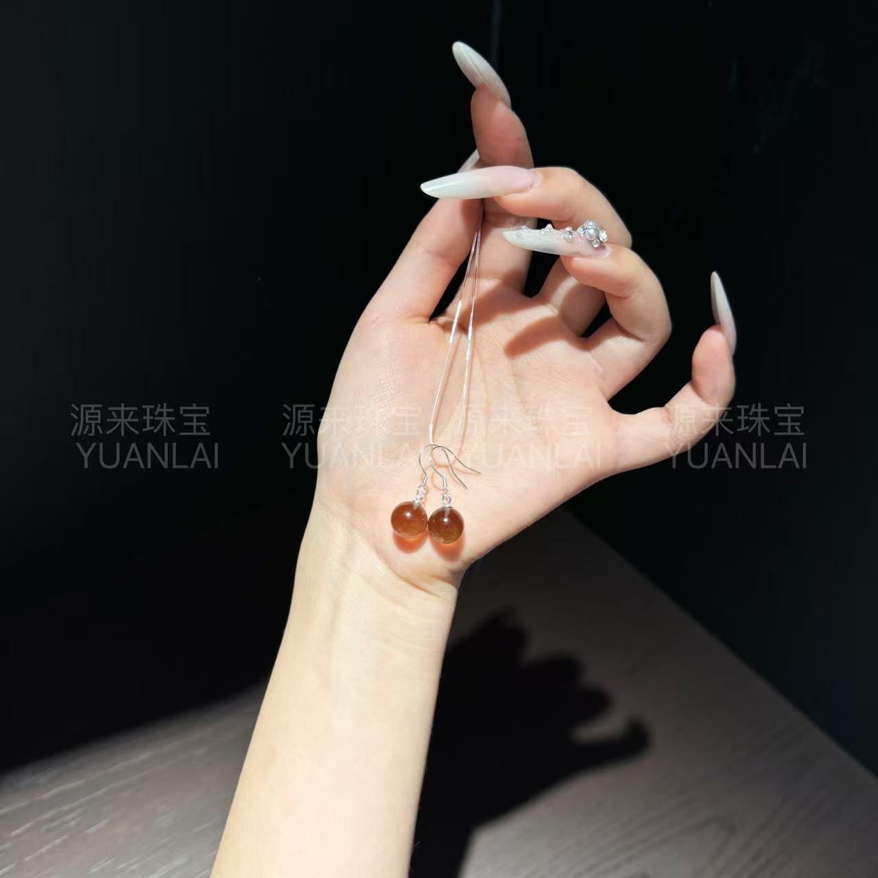 E*棕晶银钩*茶水晶耳钩 YL3044