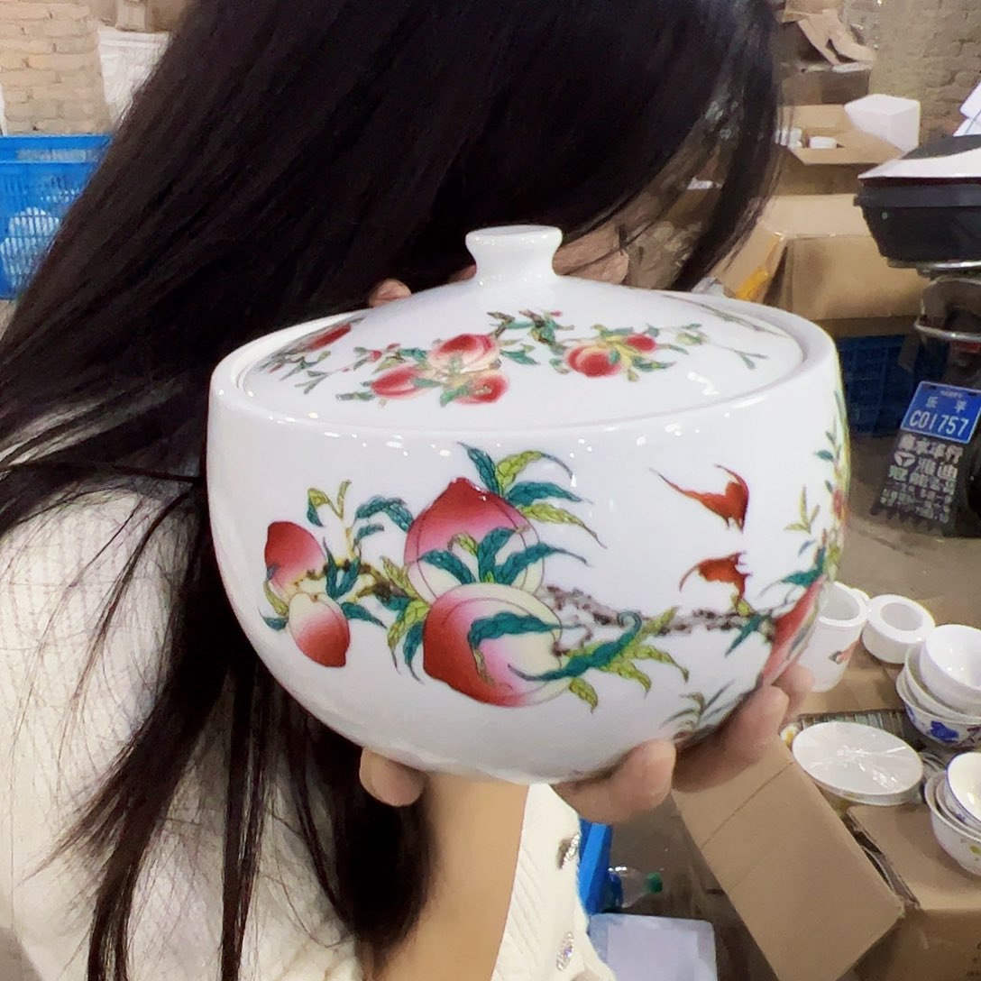 摆件瓷景德镇陶瓷寿桃罐
