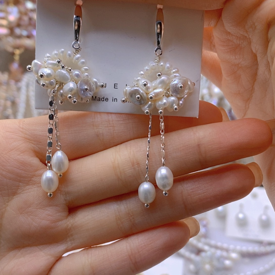 淡水珍珠耳饰银S925镶嵌