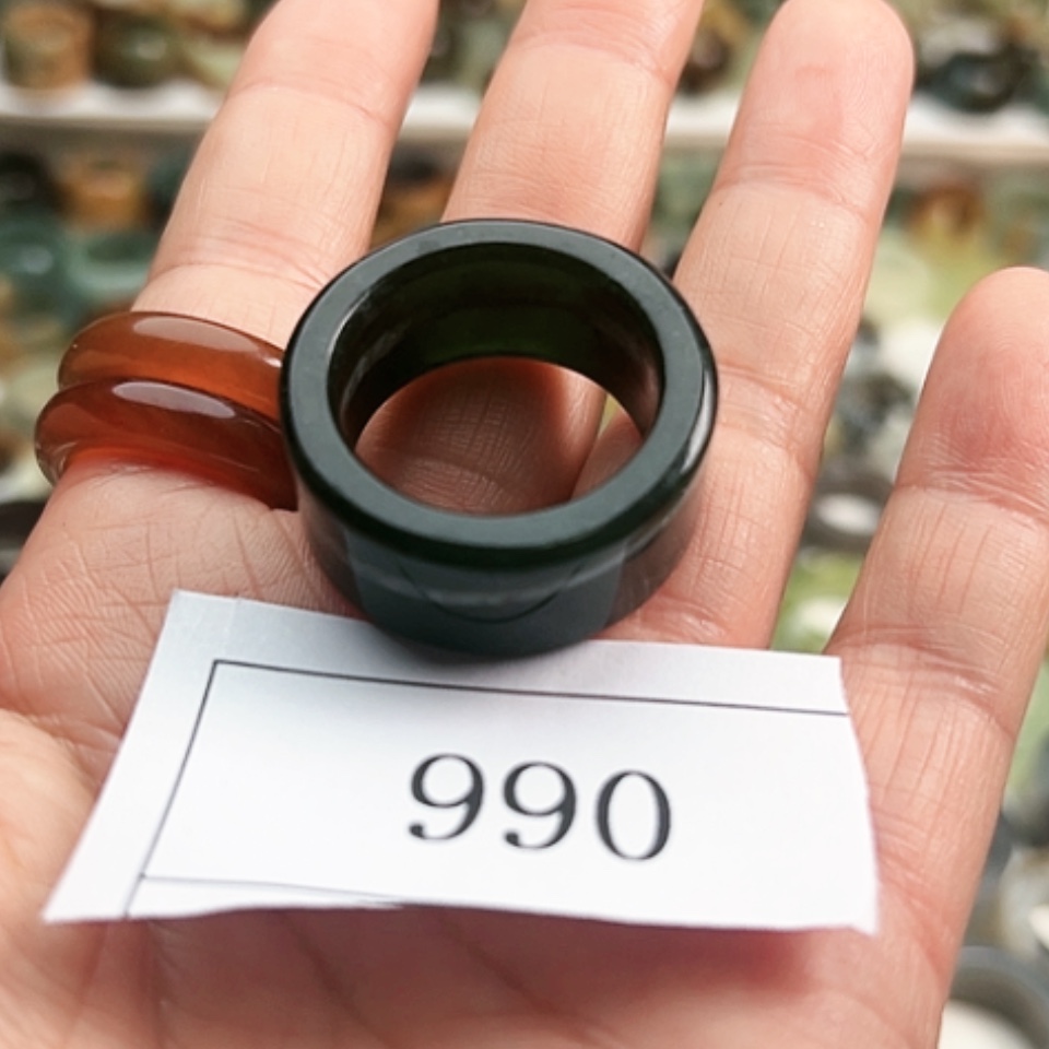 【闪购商品】蛇纹石玉戒指未镶嵌老****X