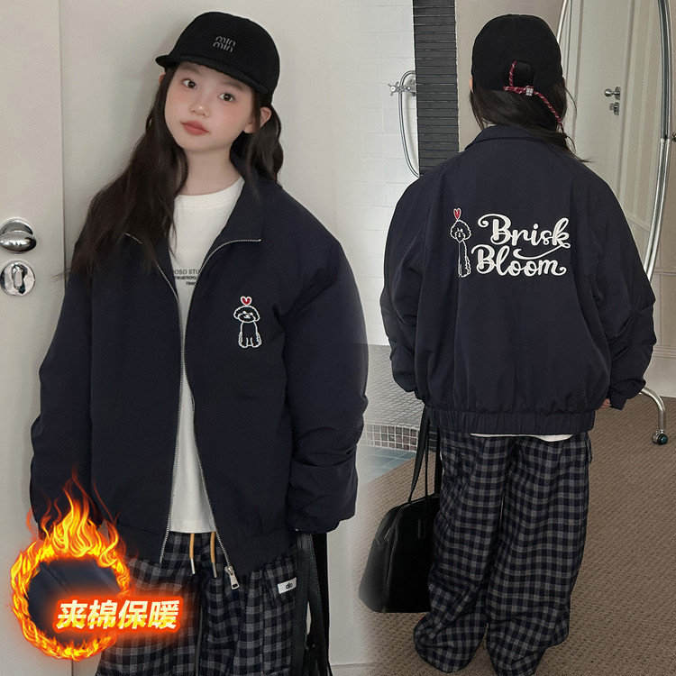 女童外套2025秋冬装新款女大童初中生夹棉加厚棒球服儿童学生上衣