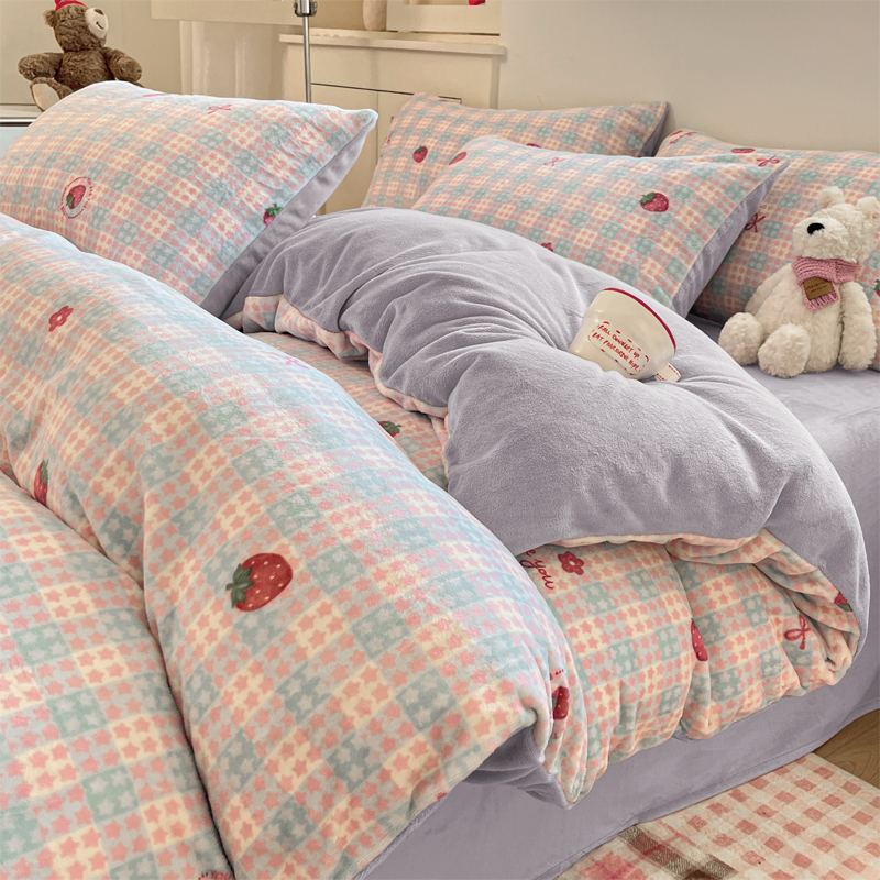 冬季加厚牛奶绒四件套2025新款珊瑚法兰绒床单被套学生床上三件套