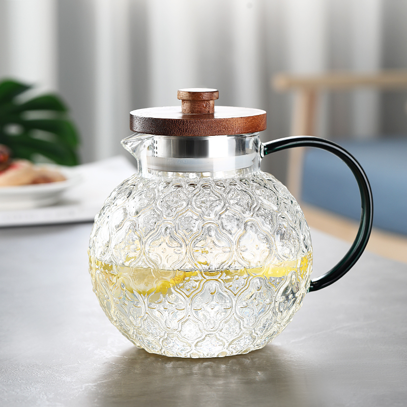 加厚复古海棠花冷水壶高硼硅玻璃水杯套装耐高温家用大容量泡茶壶