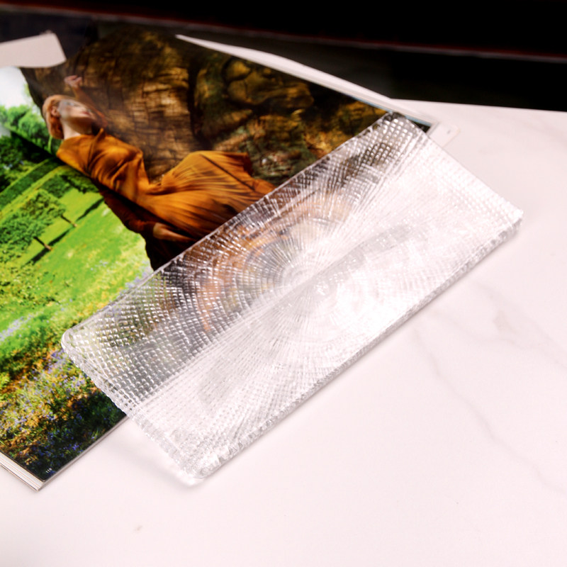 Q410 透明水晶浮雕纹方形长盘糕点盘