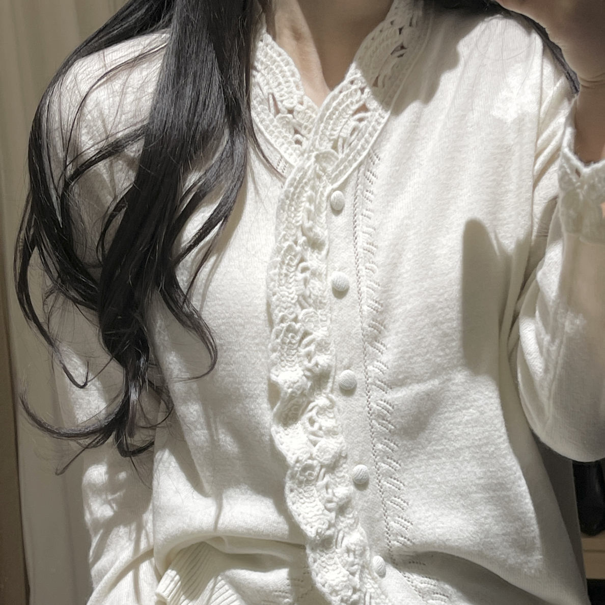 写给爱丽丝的信～木耳花边镂空羊毛针织开衫