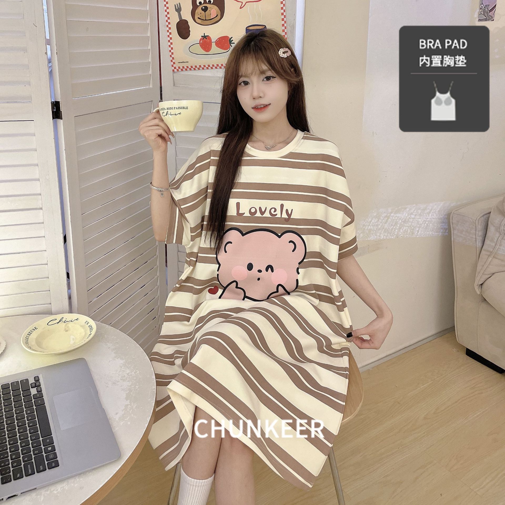 【半糖恋人】款诱惑性感夏季连体睡裙套装可爱睡衣家居服8928