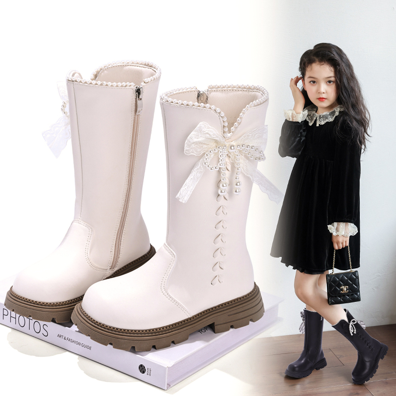 女童长靴儿童高筒靴2025皮靴宝宝秋冬季简约洋气马丁靴