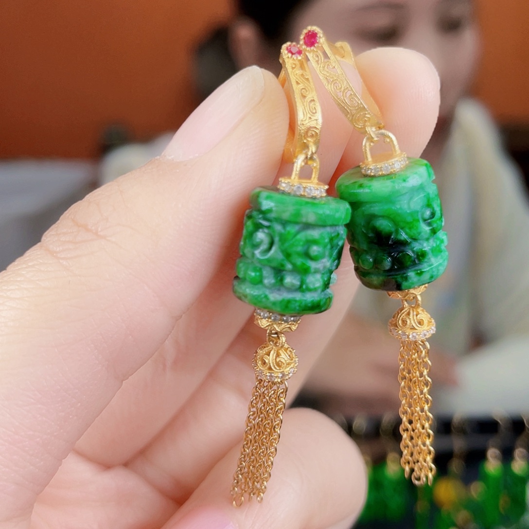 翡翠银S925镶嵌耳饰