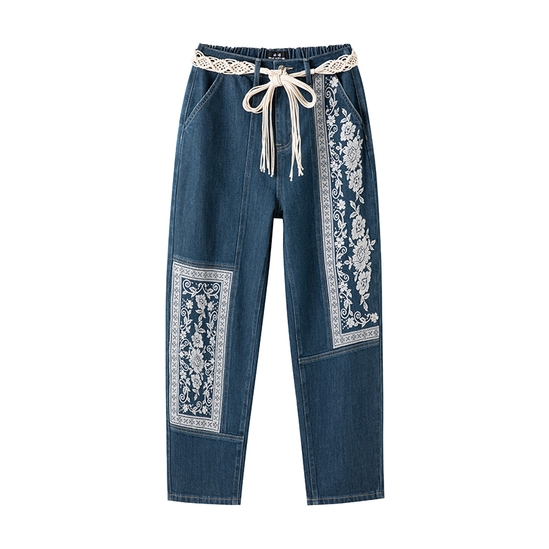 【安哥】秋季网红牛仔裤橡筋腰头igang皮带纯欲慵懒风女装裤子8971