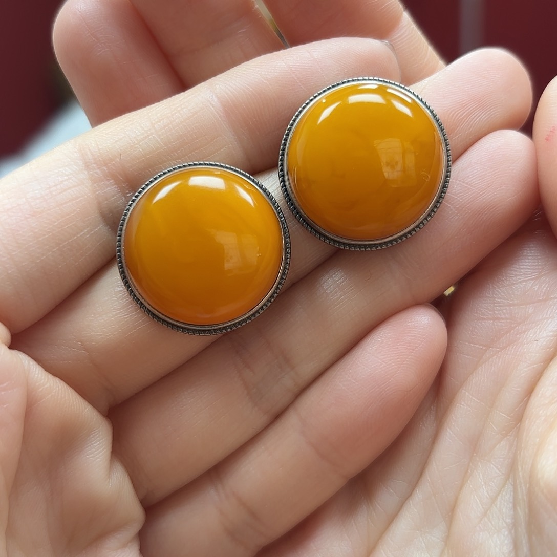 琥珀裸石银S925镶嵌13耳钉