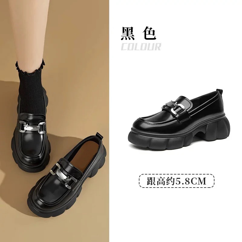 厚底乐福鞋1198秋季新款时尚休闲粗跟高跟套脚圆头24Q