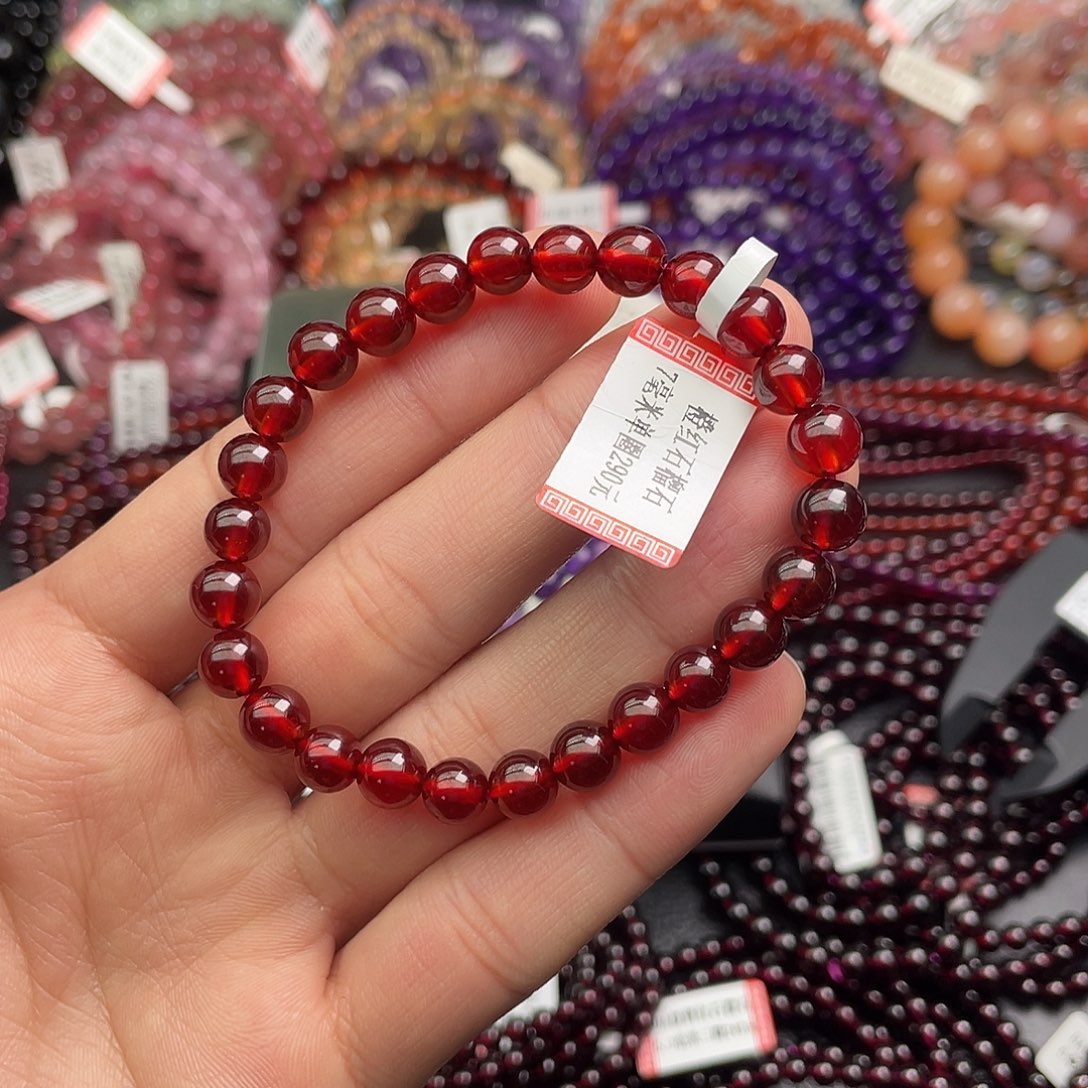 石榴石手链未镶嵌可**限7毫米单圈橙红石榴石