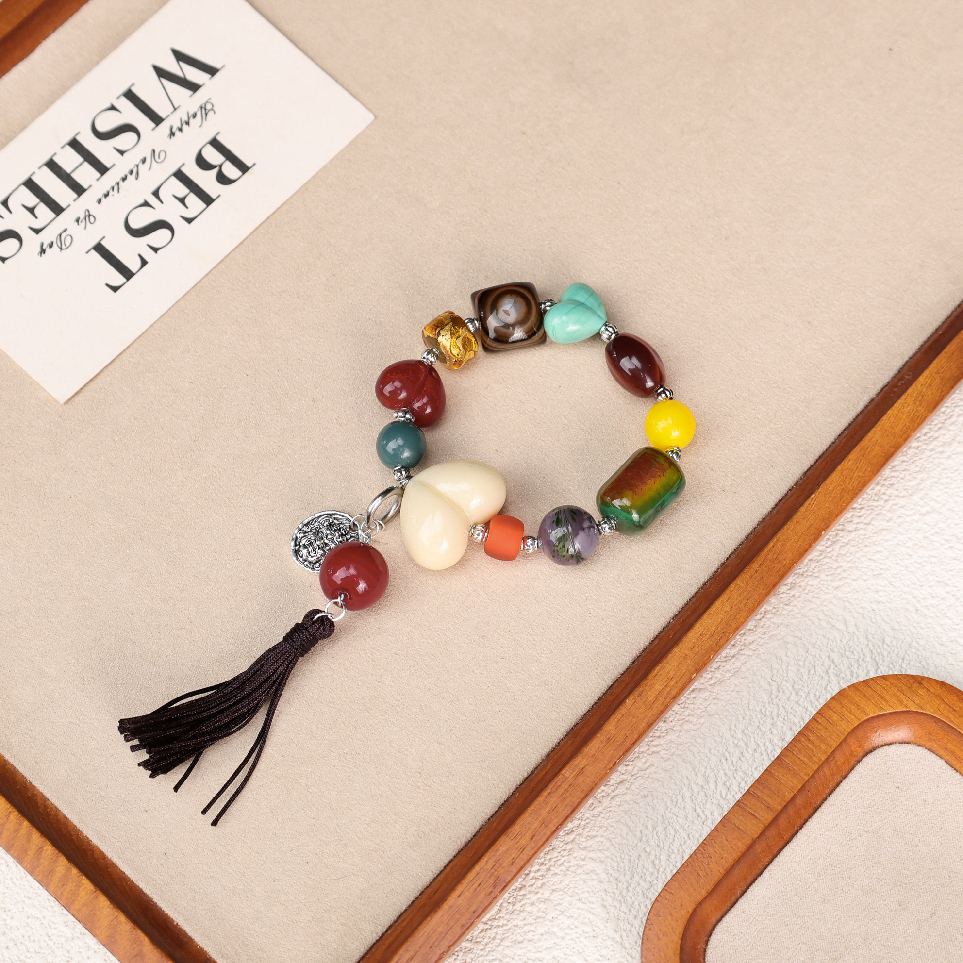 LZ4800天然玛瑙小馒头带眼椰子白屁桃黄色金箔转转筒多宝手链