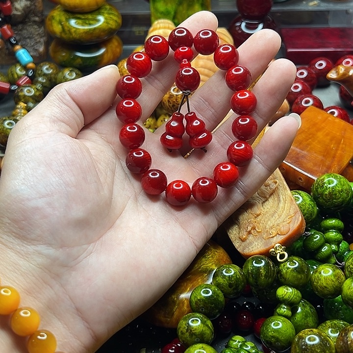 雷击琥珀木红油手串