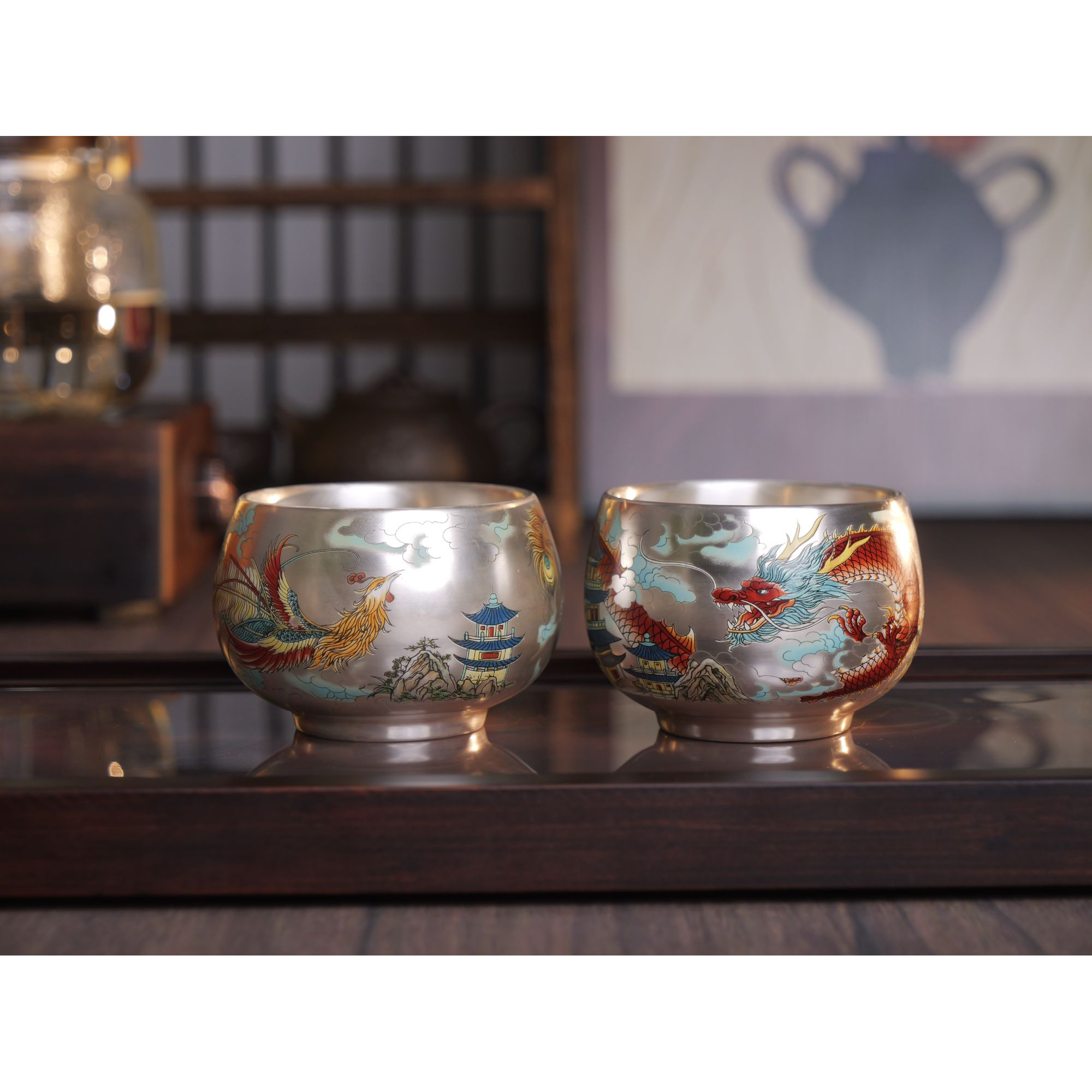 皇杰造物刘国蓝龙凤银对杯