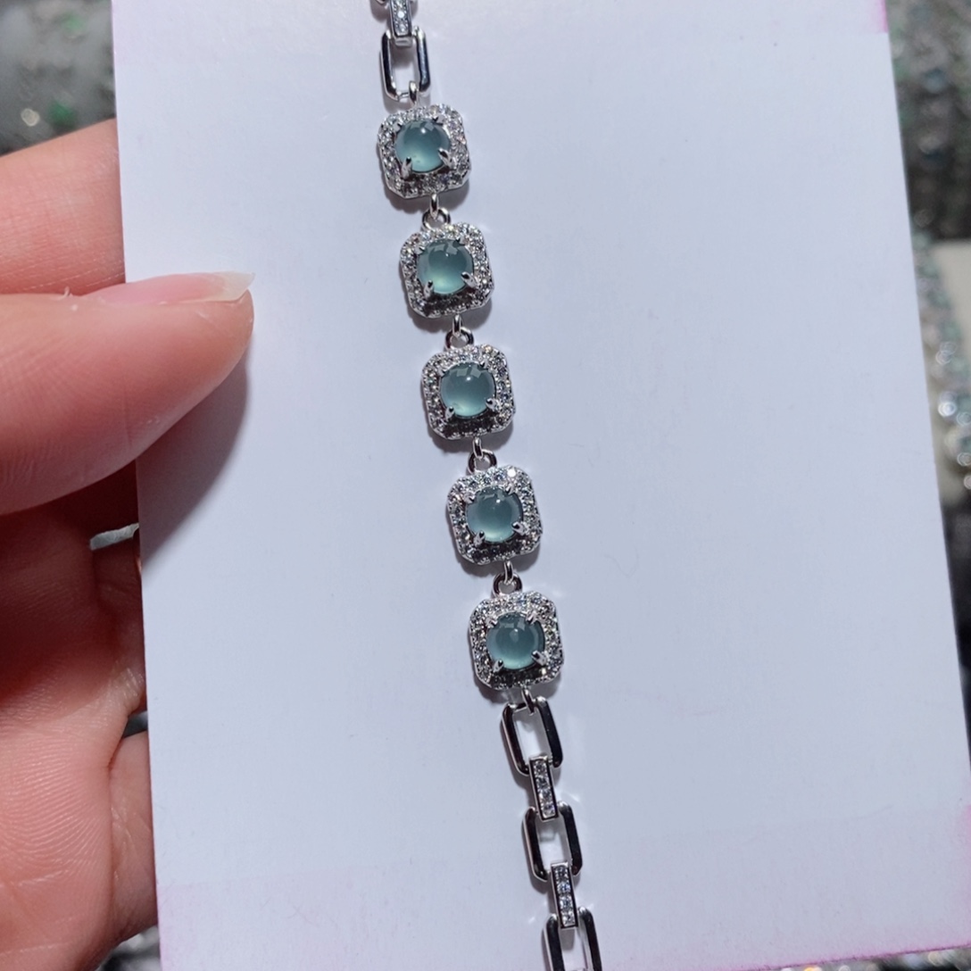 翡翠手链银S925镶嵌c c c