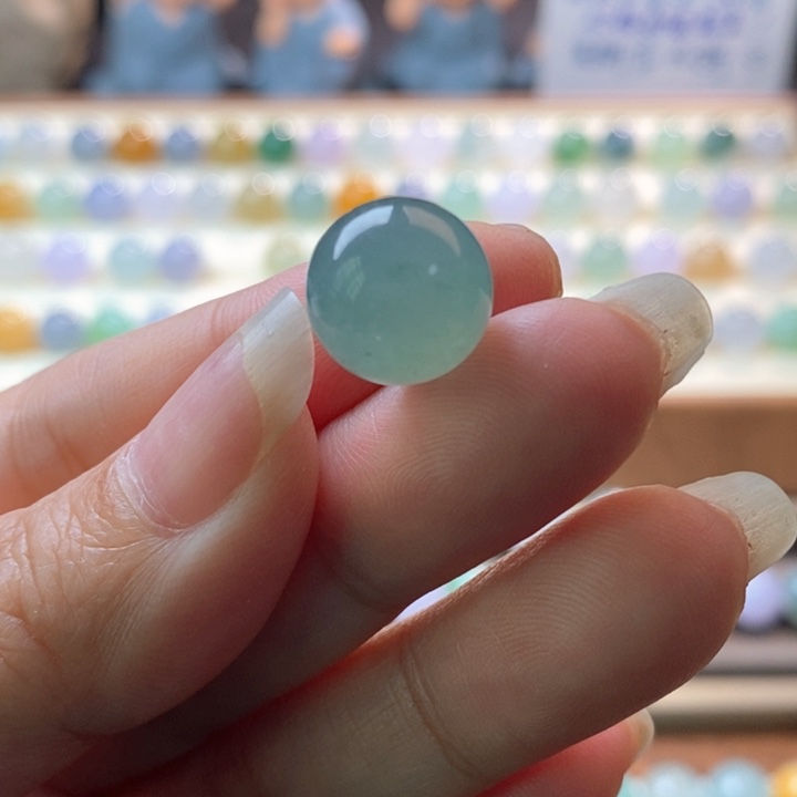 未镶嵌定制翡翠冰蓝圆珠 卡12.3