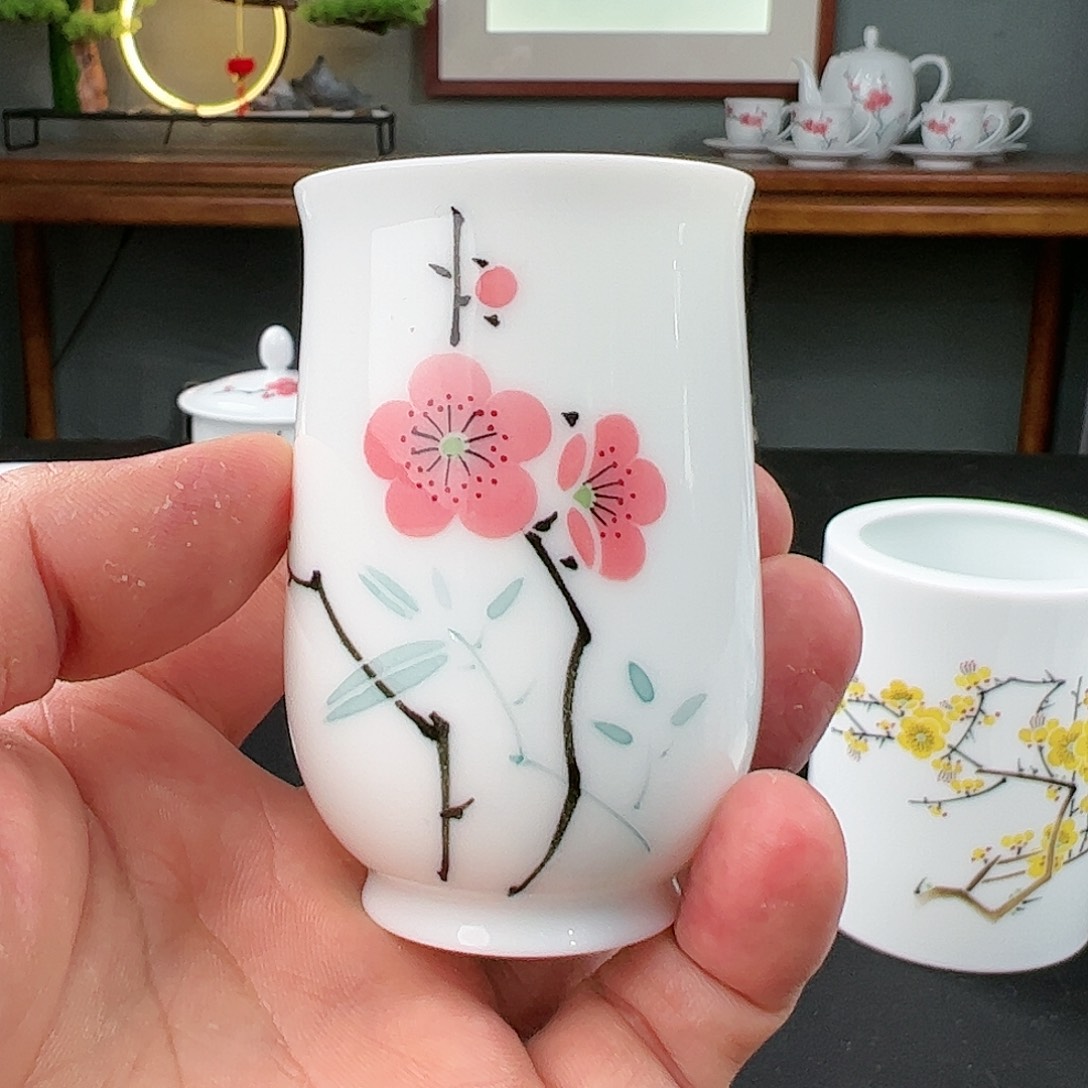 玉泥翠竹红梅闻香杯