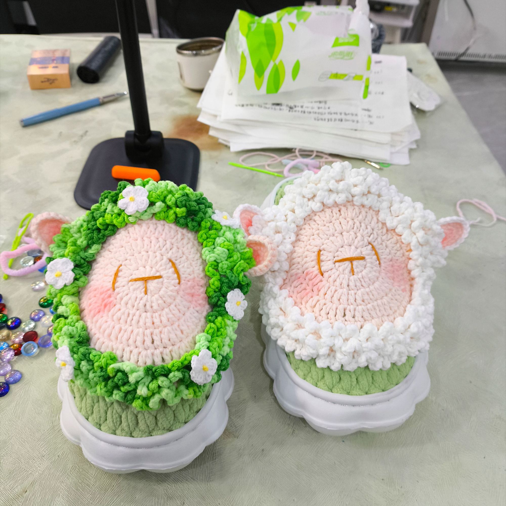 成品纯手工编织毛线拖鞋钩织小绵羊棉鞋冬季室内鞋子送闺蜜送朋友