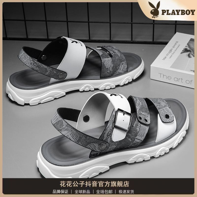 PLAYBOY/花花公子凉鞋男款夏季外穿防滑开车两用软底运动沙滩拖鞋