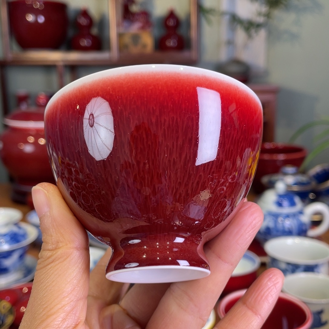 用***4清欢雅玩原矿郎红鸡心杯