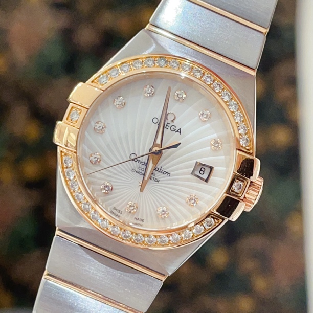 99新 Omega/欧米茄 星座31贝母盘自动机械间玫瑰金女表