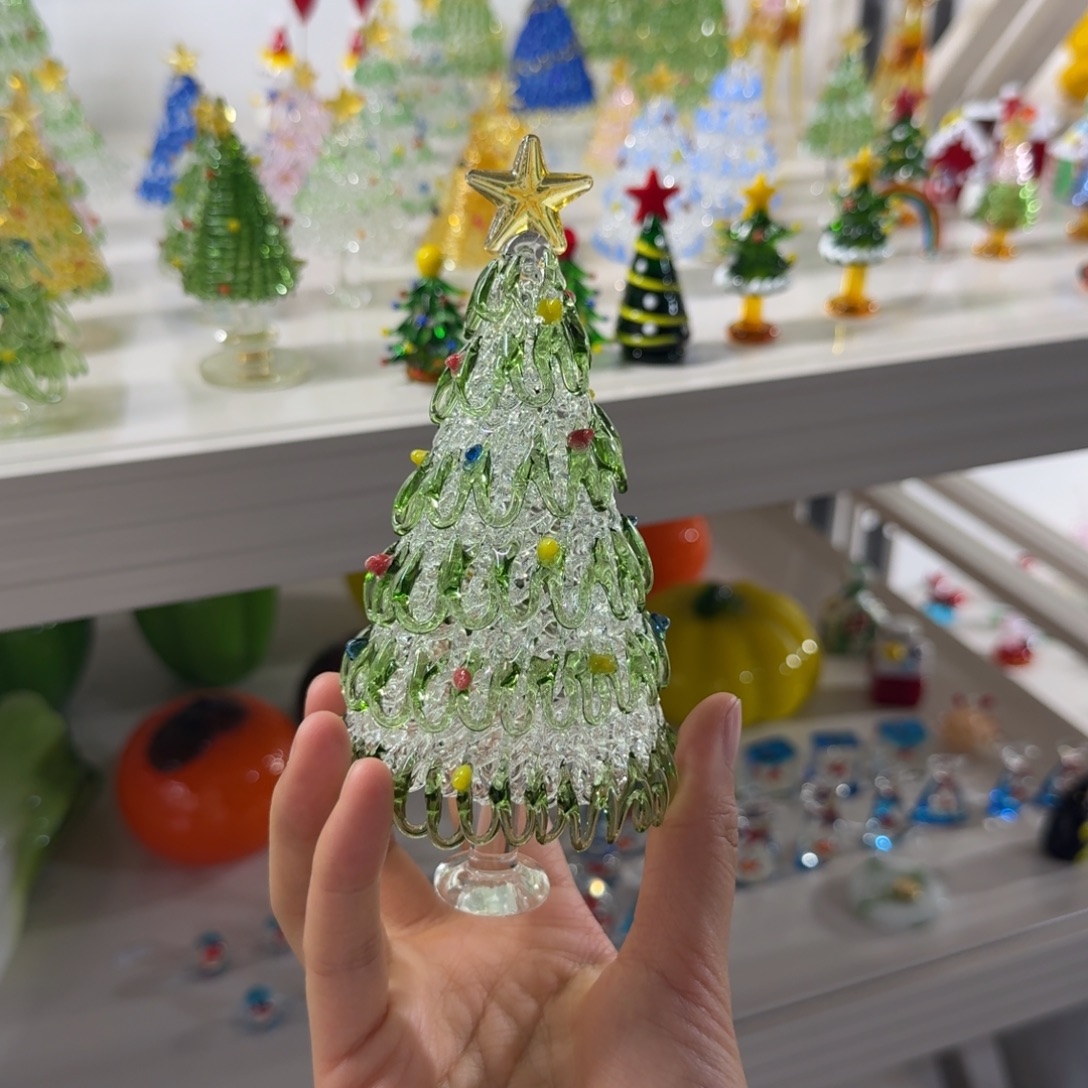 琉璃手工艺品白绿圣诞树