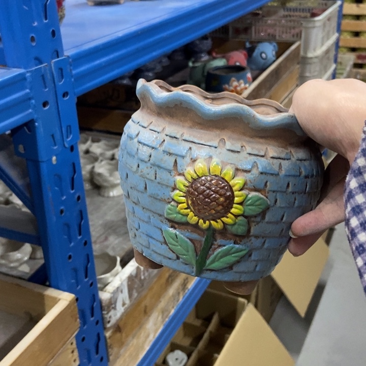 陶瓷花盆单场满9.9发14*13.5蓝