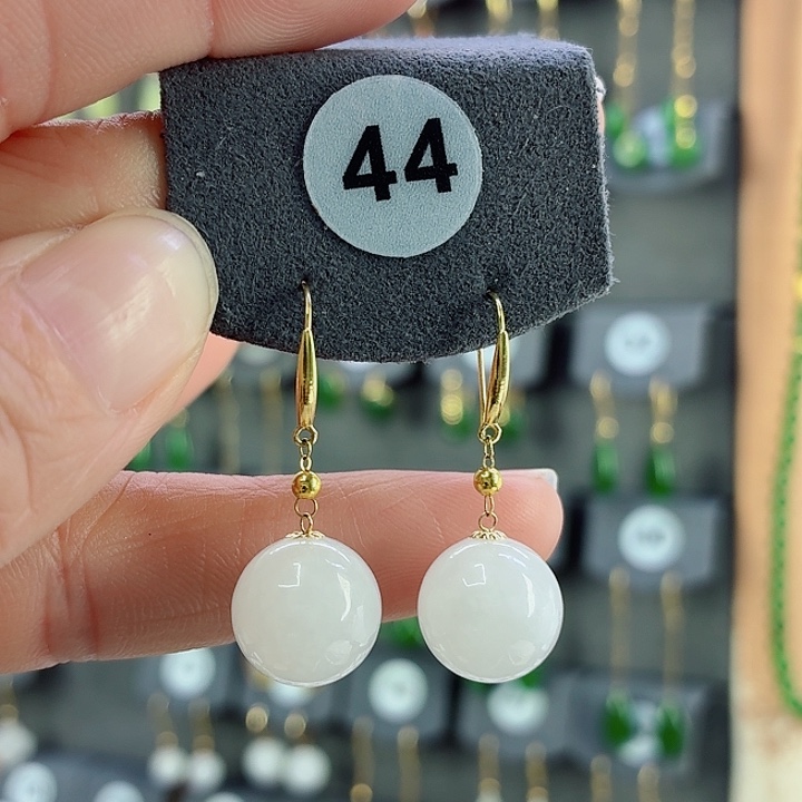 和田玉22K金镶嵌耳饰