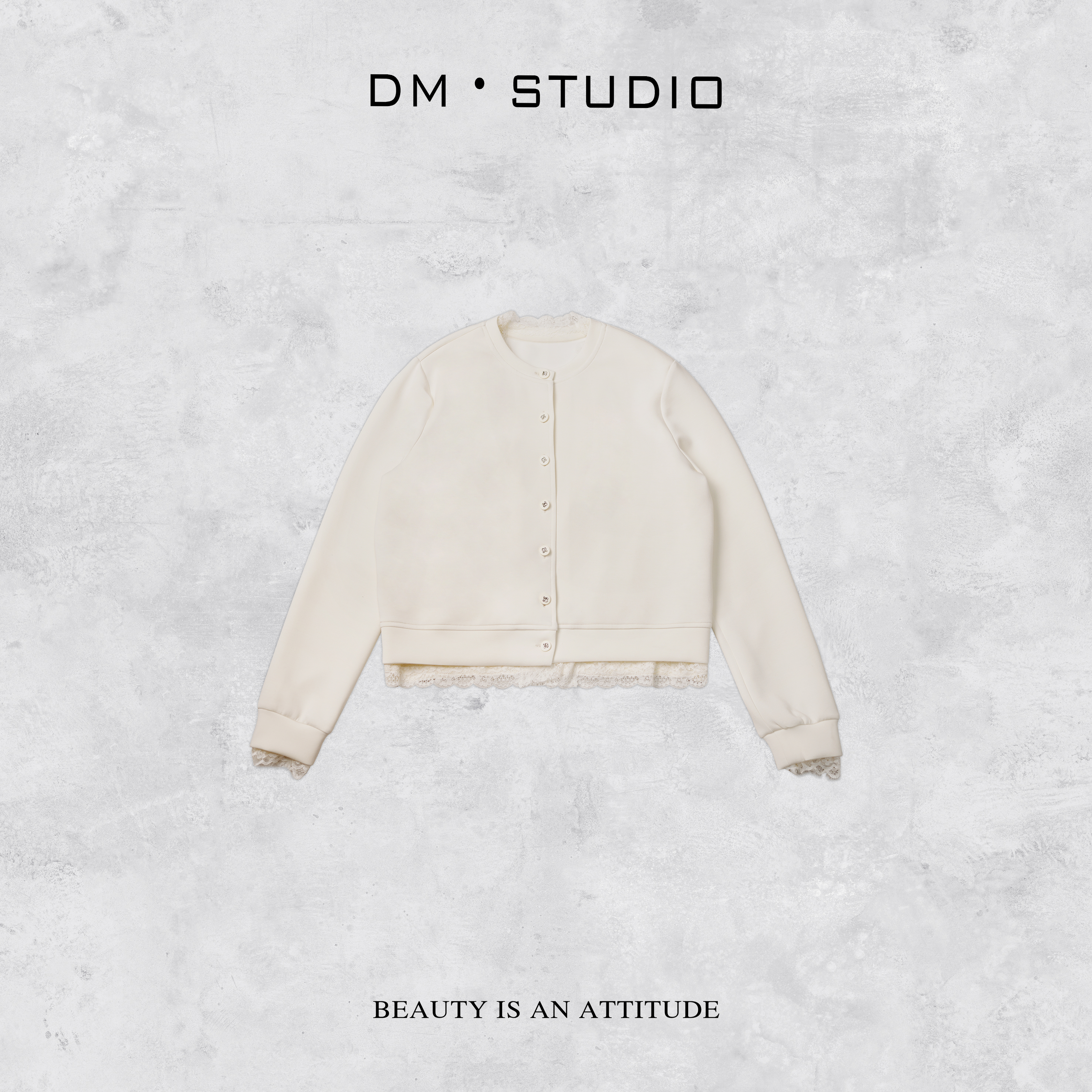 DEDM-DM•STUDIO/气质静奢设计拼接蕾丝假两件圆领上衣外套（9737）