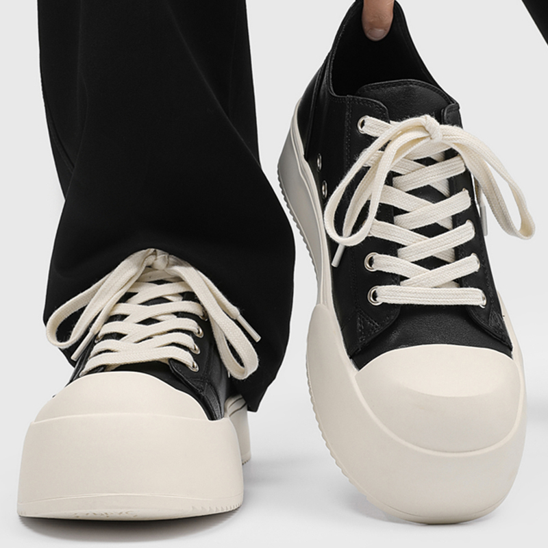 情侣同款大头鞋子男士百搭新款冬季厚底增高休闲板鞋黑色复古潮鞋