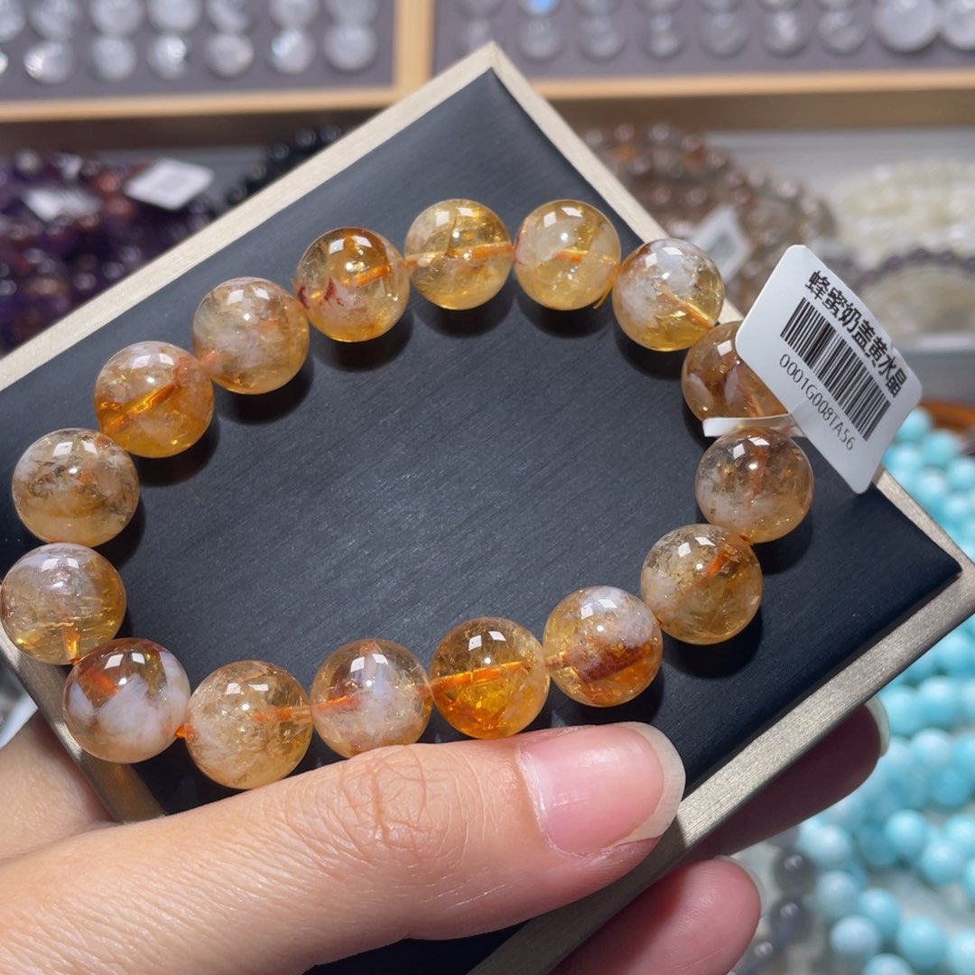 水晶手链未镶嵌蜂蜜奶盖手链13mm