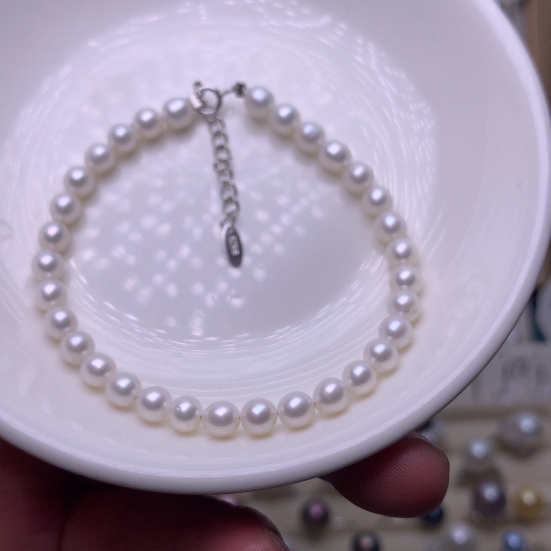 银S925镶嵌手绳淡水珍珠
