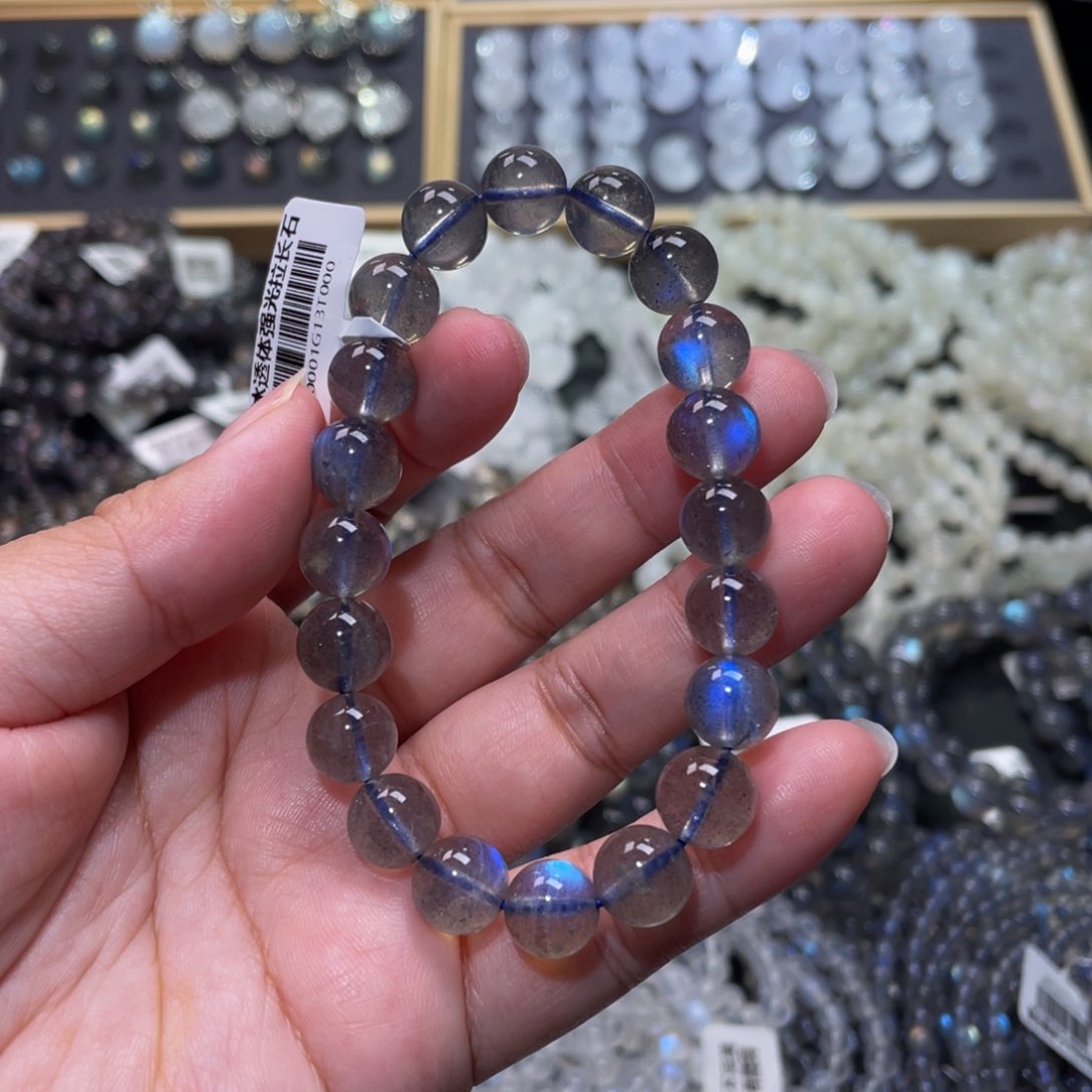 拉长石手链未镶嵌梦****饼纯蓝光灰月光手链9mm+