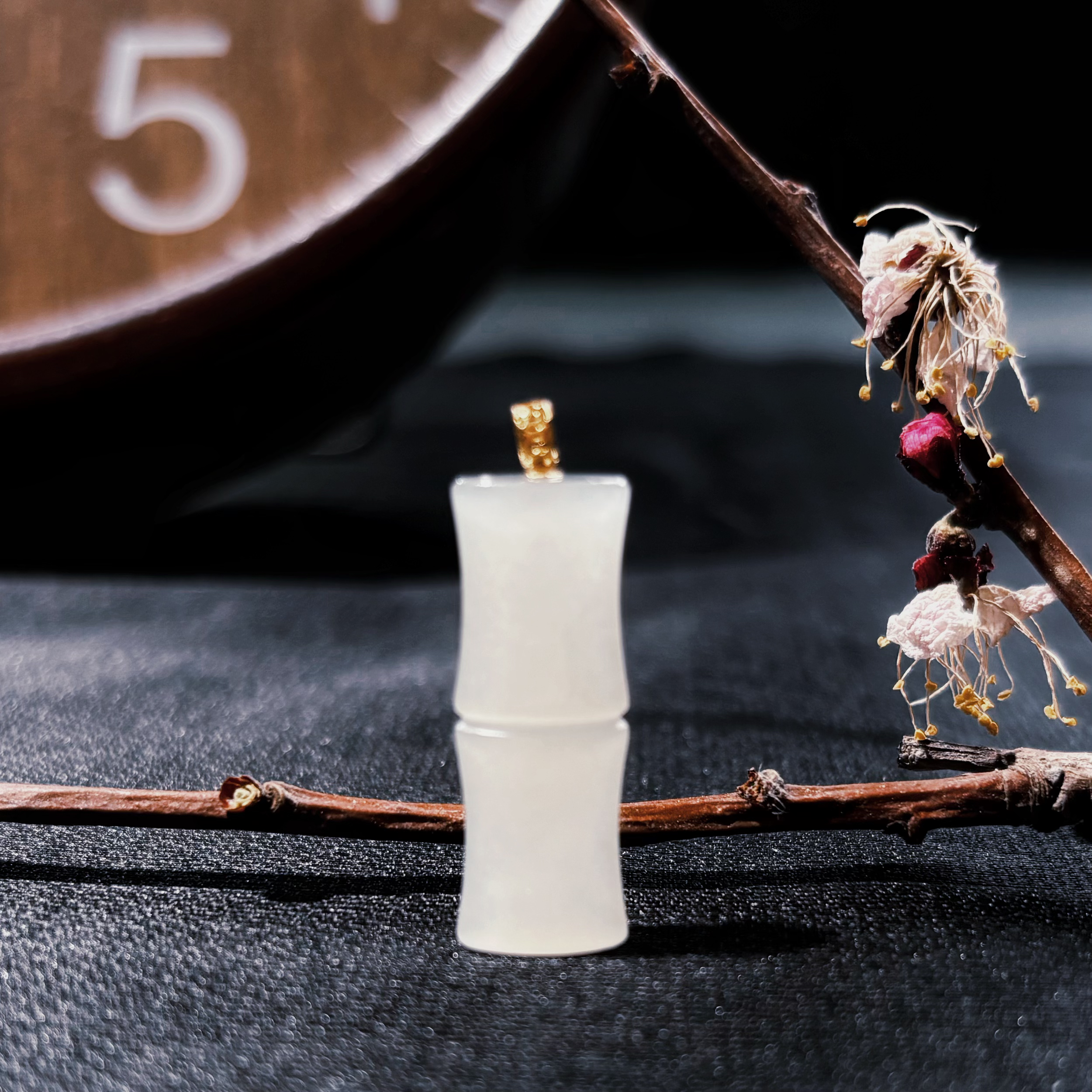 【冰河】18k金镶嵌羊脂玉和田玉竹节吊坠A+++级时尚简约（赠皮绳）043