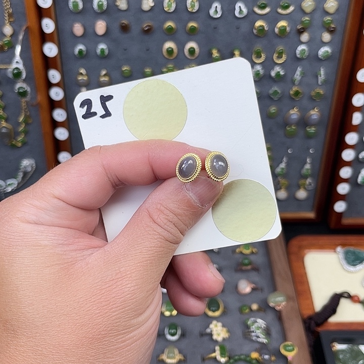 和田玉耳饰银S925镶嵌和田玉25