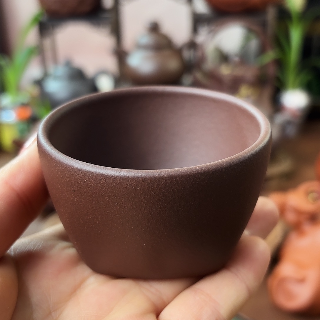 紫砂茶壶主人杯 天圆地方杯紫泥90cc