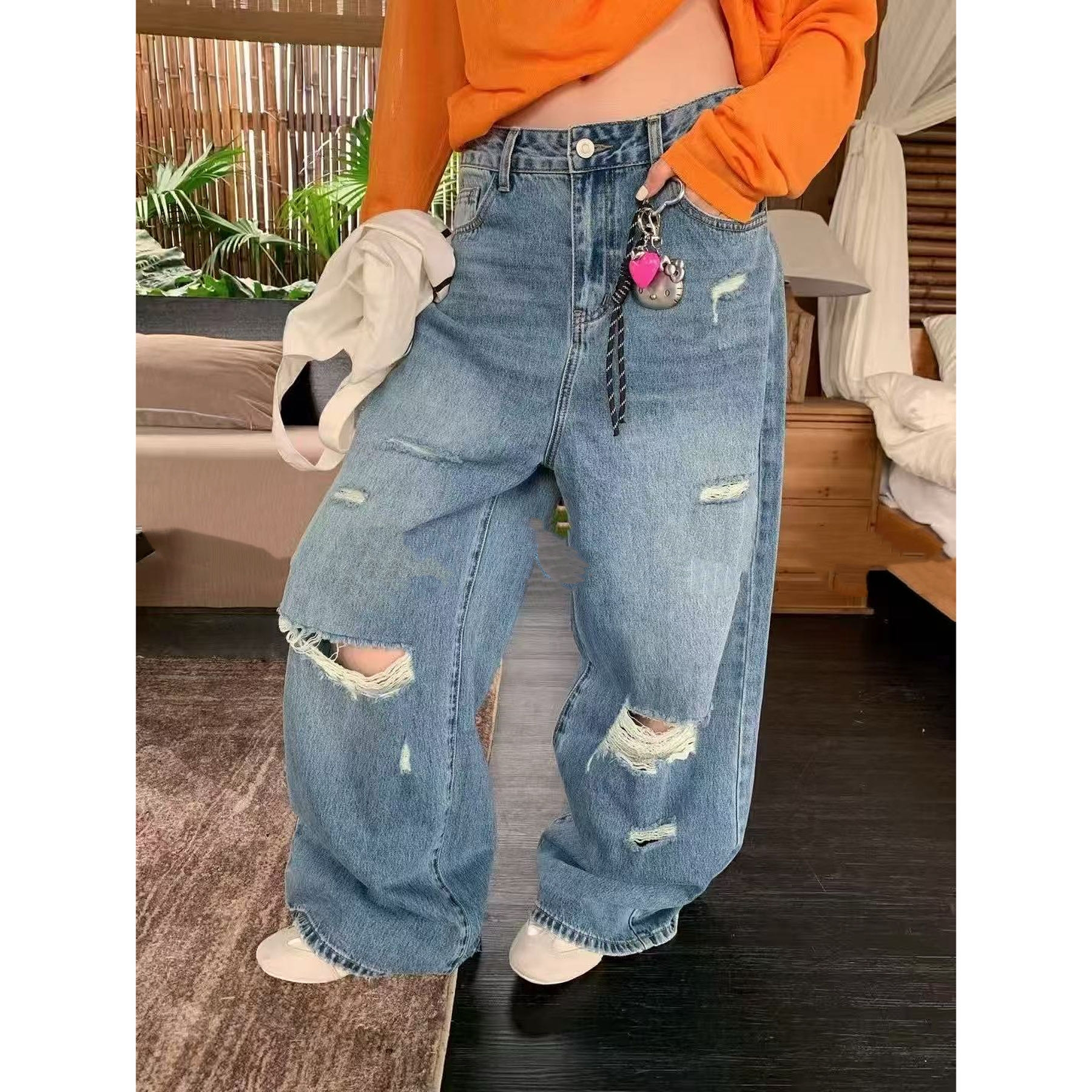 【土豆优选】复古宽松阔腿牛仔裤