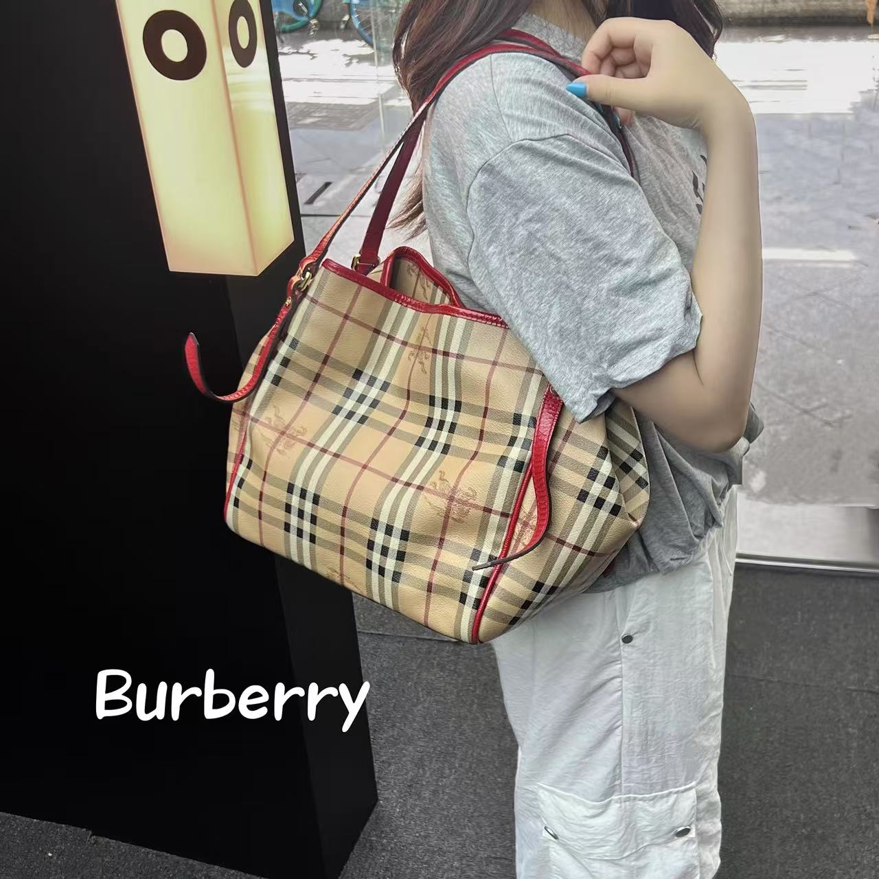 95新 BURBERRY/博柏利 DB09-十字纹经典百搭单肩手提包包95新